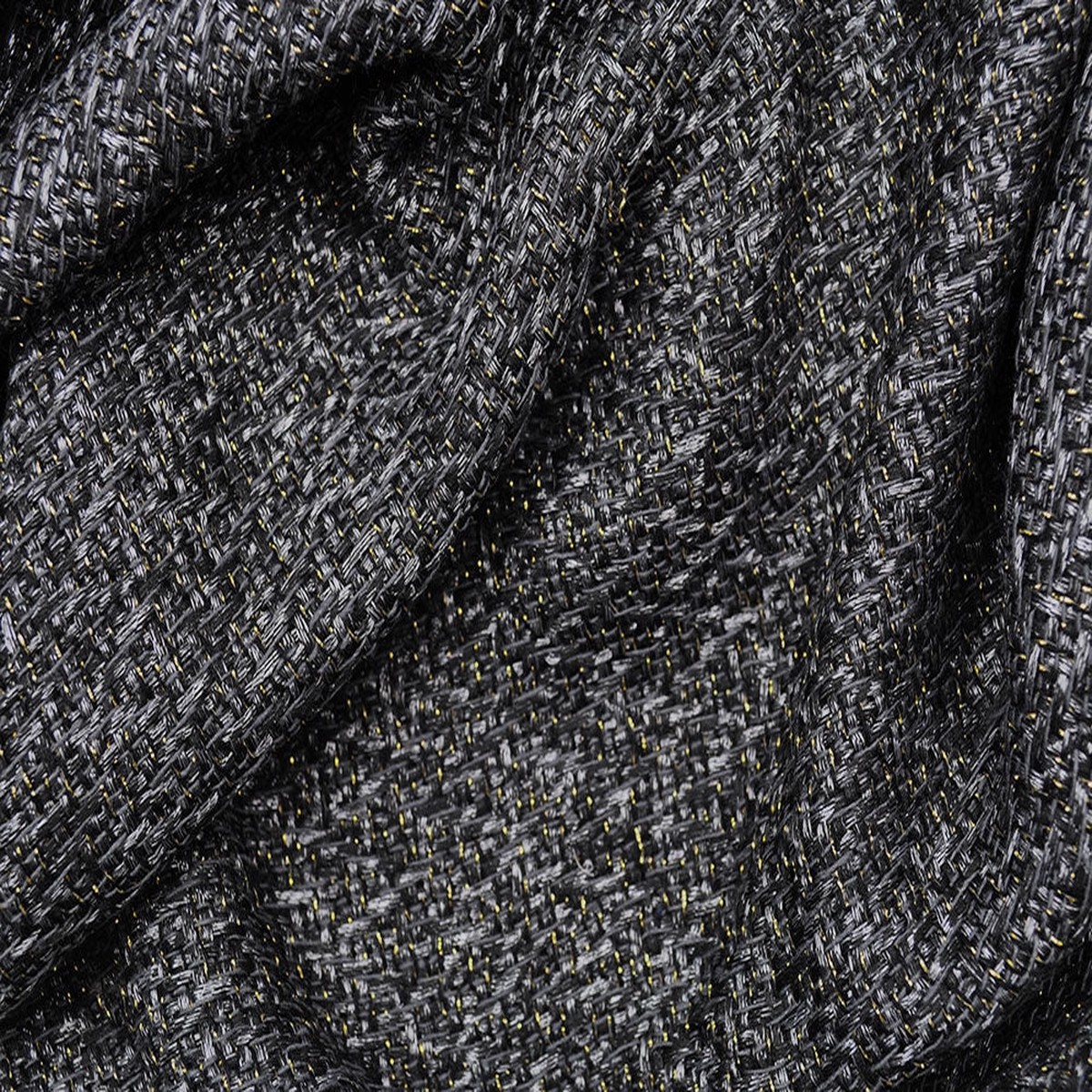 Chic Variegated Charcoal Grey & Metallic Gold Tweed Cotton Suiting (Made in Italy)