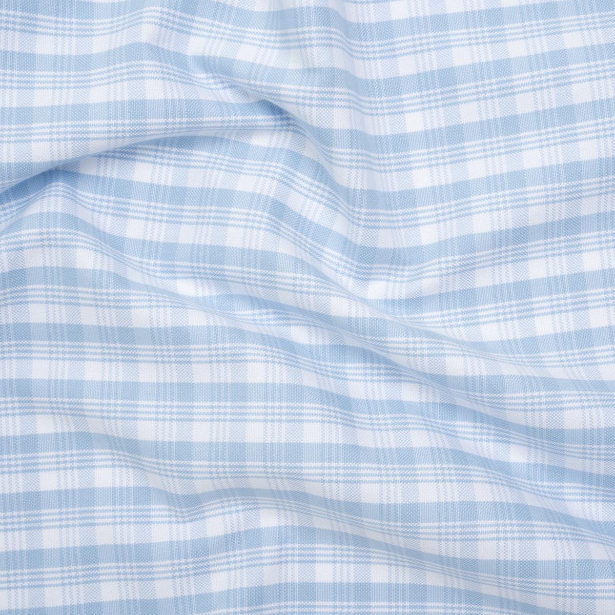 Cotton Oxford Shirting - Baby Blue and White Plaid - Deadstock