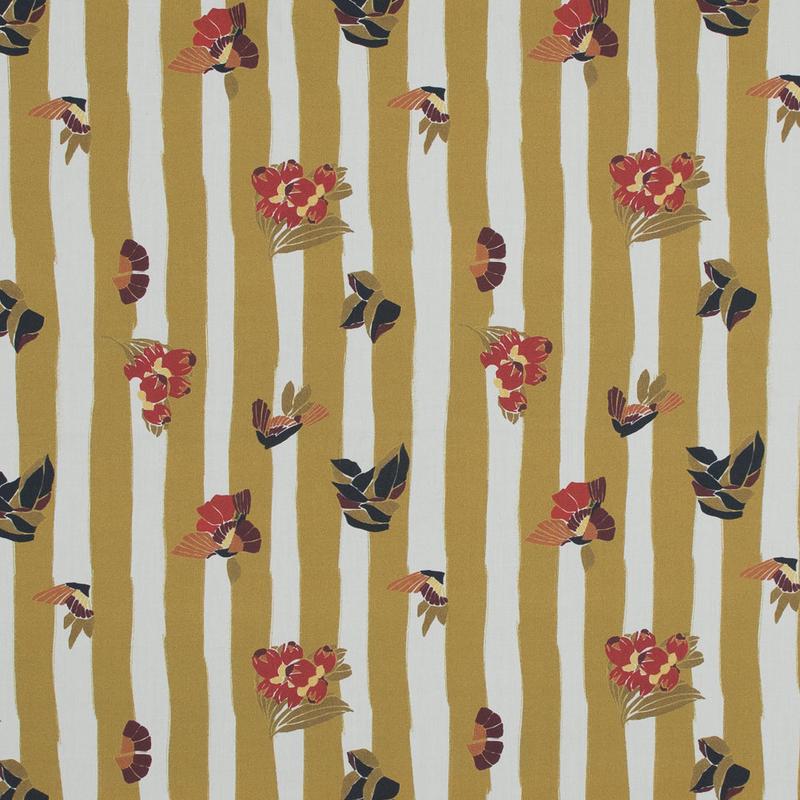 Cotton Poplin - Flowers over Mustard Yellow Stripes - Flores de Vitalidad Print - Mood Exclusive Avenable Collection