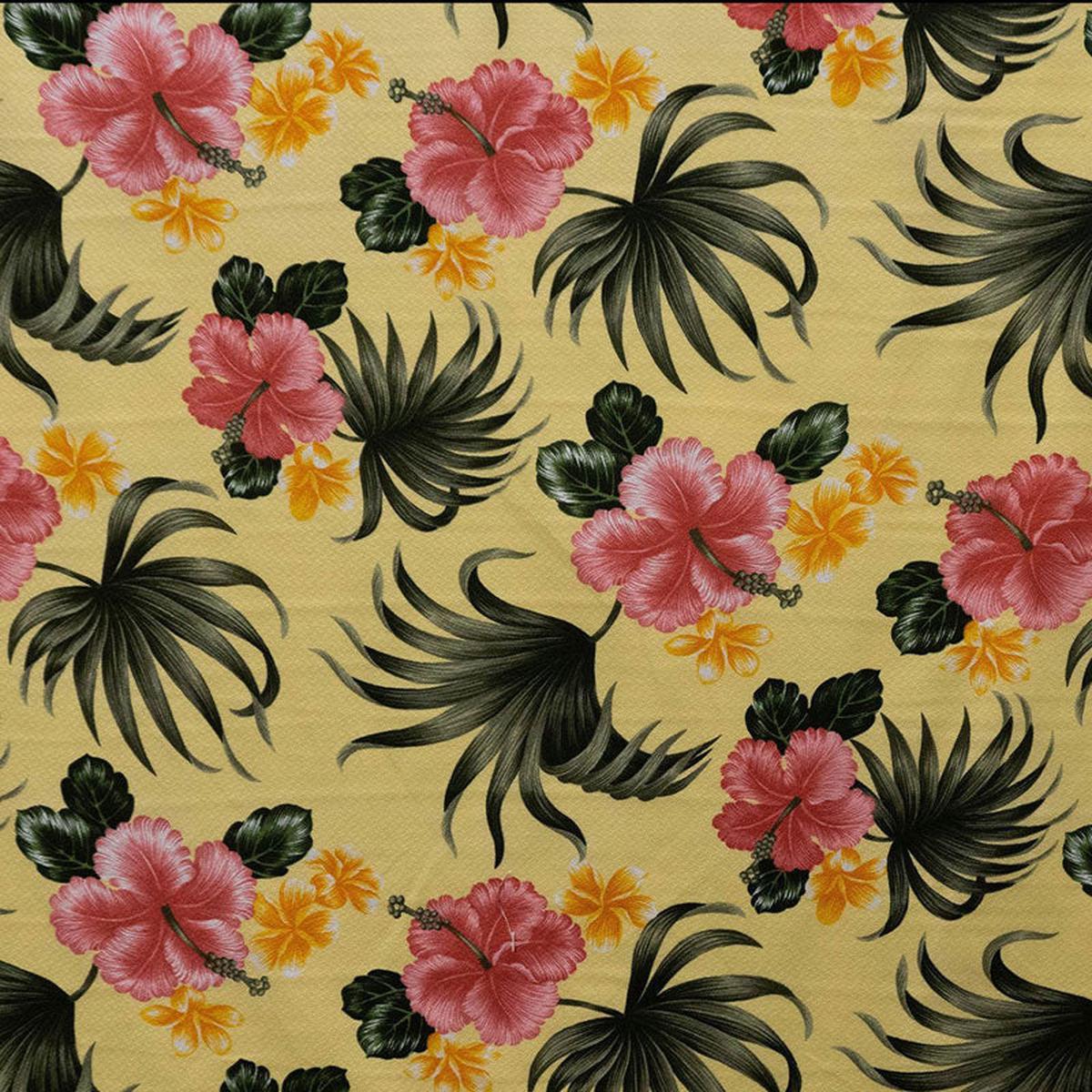 Hibiscus Plumerias Palm Elephant Ear Leaves 100% Cotton Fabric - Tropical Floral Print, 56" Width (1 Yard)