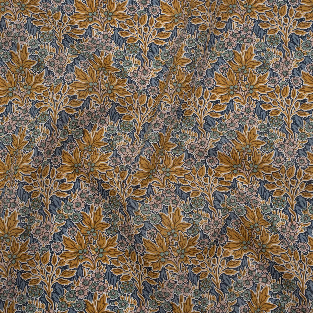 Liberty Fabrics Tana Lawn - Aubrey Forest Yellow - Yellow and Blue Leafy Floral Chevrons