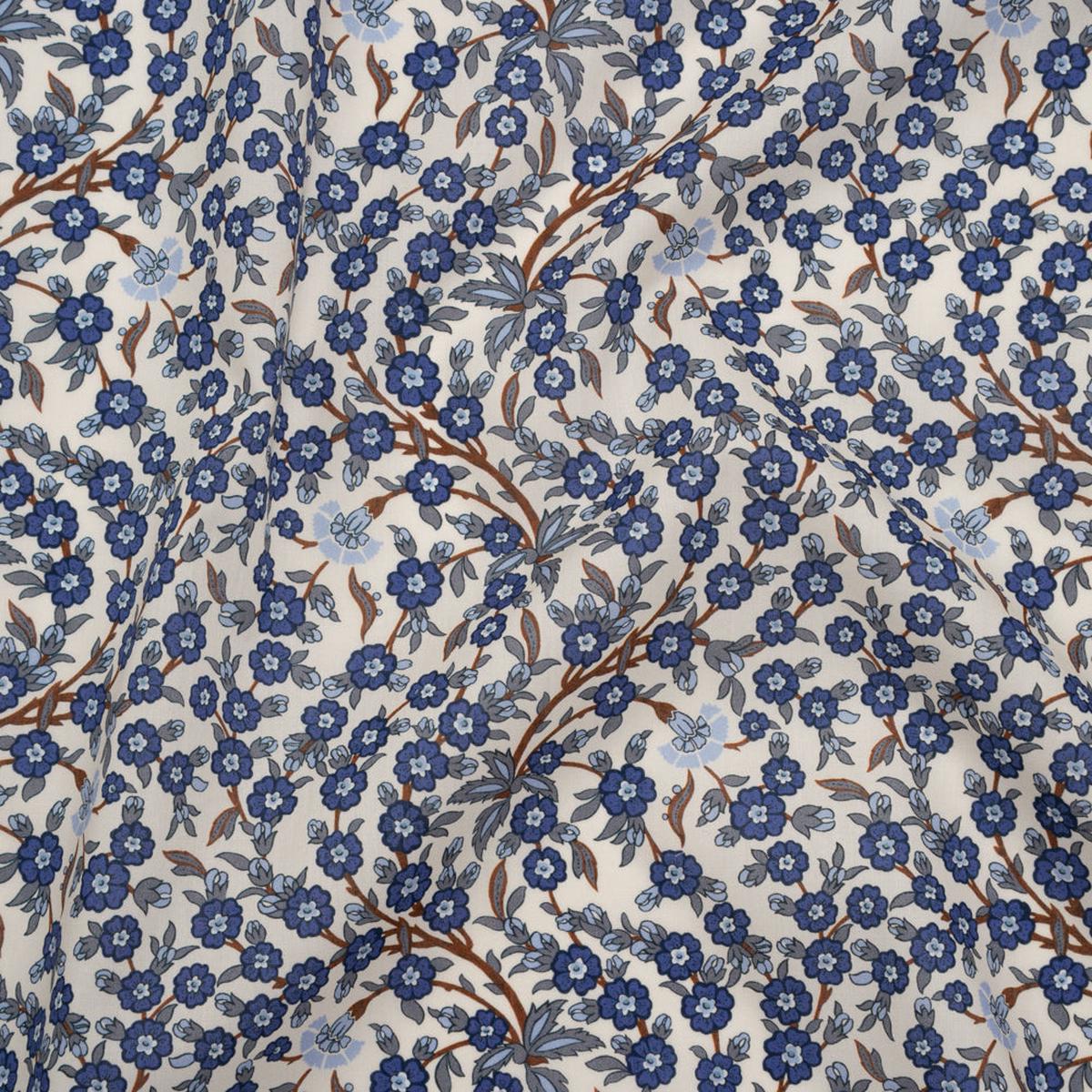 Liberty Fabrics Tana Lawn - Empress Blue - Blue and Russet Trailing Cherry Blossoms