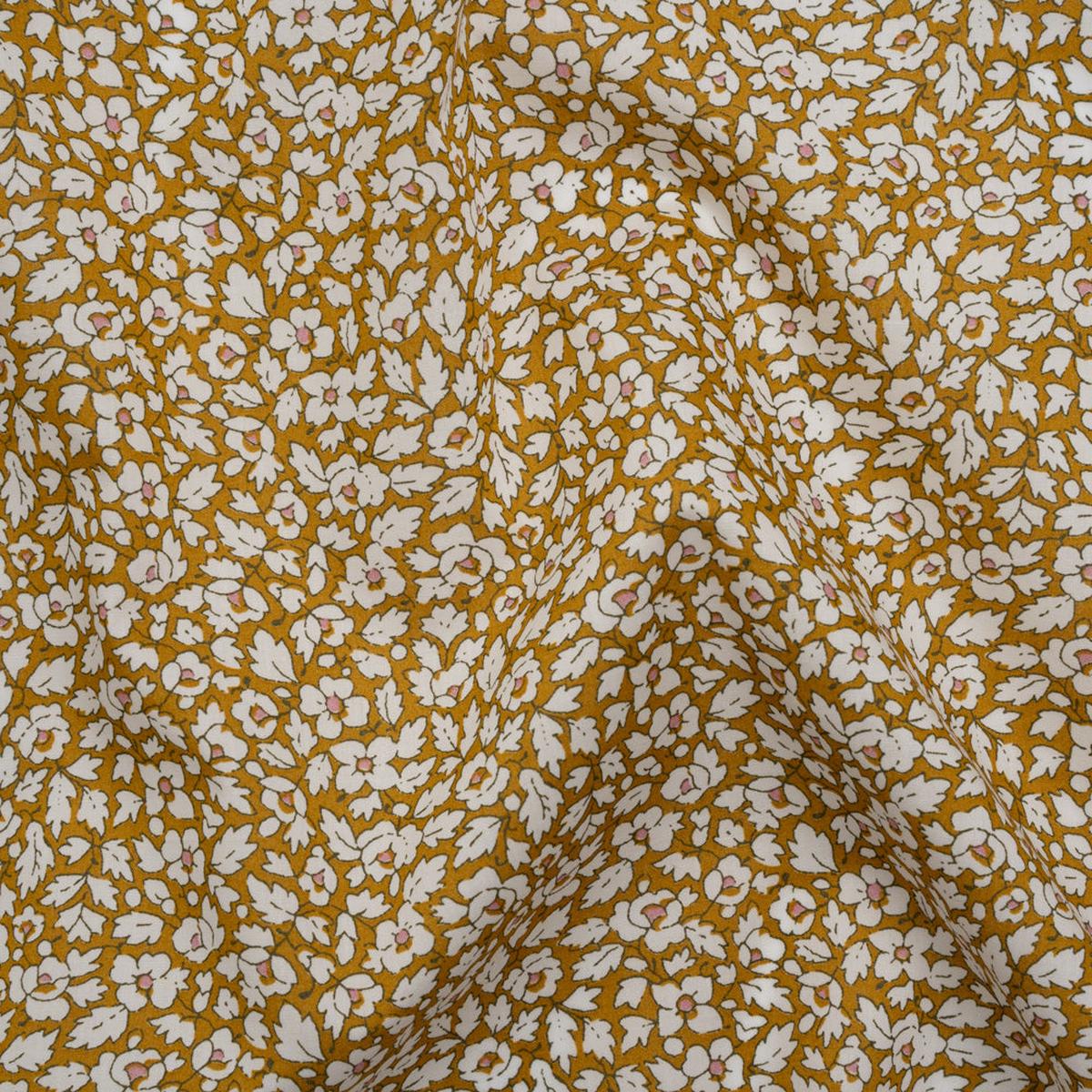 Liberty Fabrics Tana Lawn - Feather Meadow Yellow - Yellow Ochre and White Flowers and Leaves