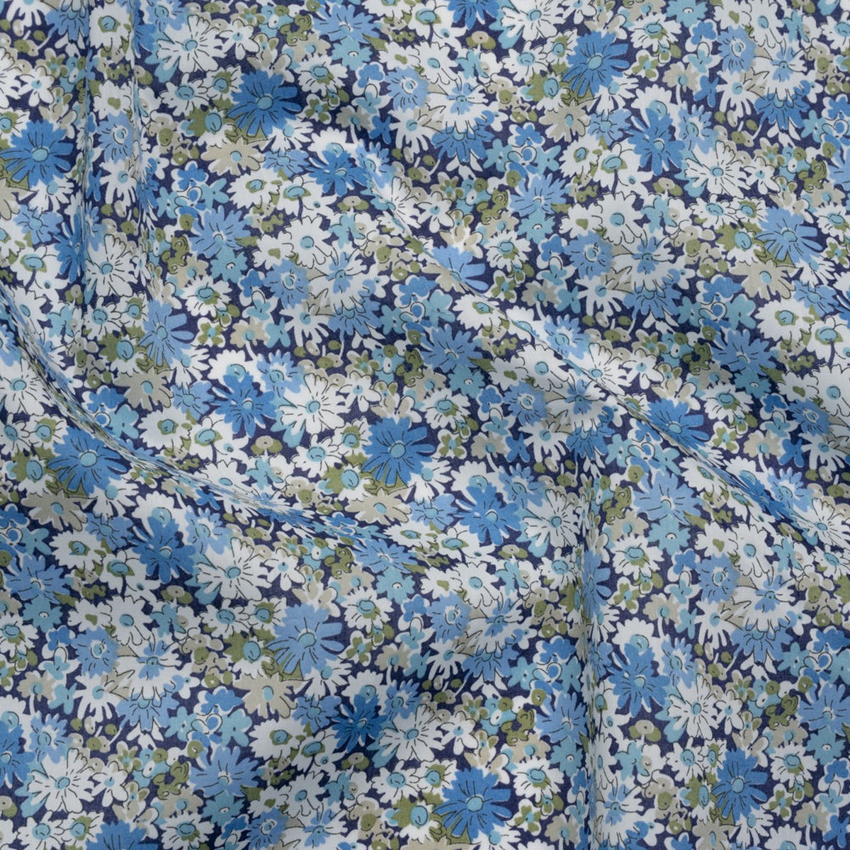 Liberty Fabrics Tana Lawn - Libby Blue - Sky Blue White and Sage Green Field of Daisies