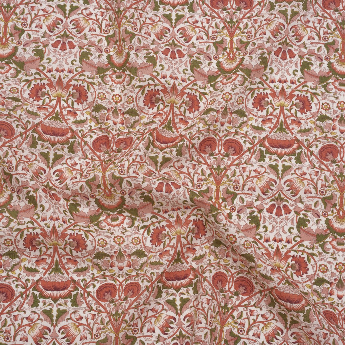 Liberty Fabrics Tana Lawn - Lodden Rust - Strawberry Red Pink and Olive Green Arts and Crafts Floral