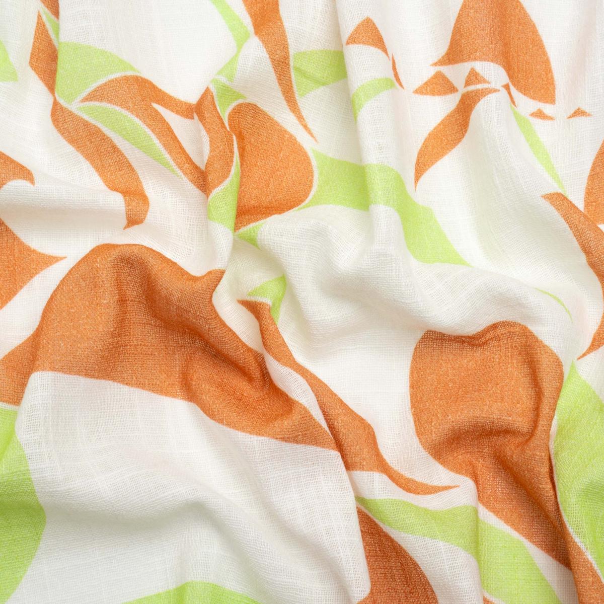 Slubbed Gauzy Cotton Woven Print - Burnt Orange, Lime and White Abstract - Mood Exclusive Circus of Clouds