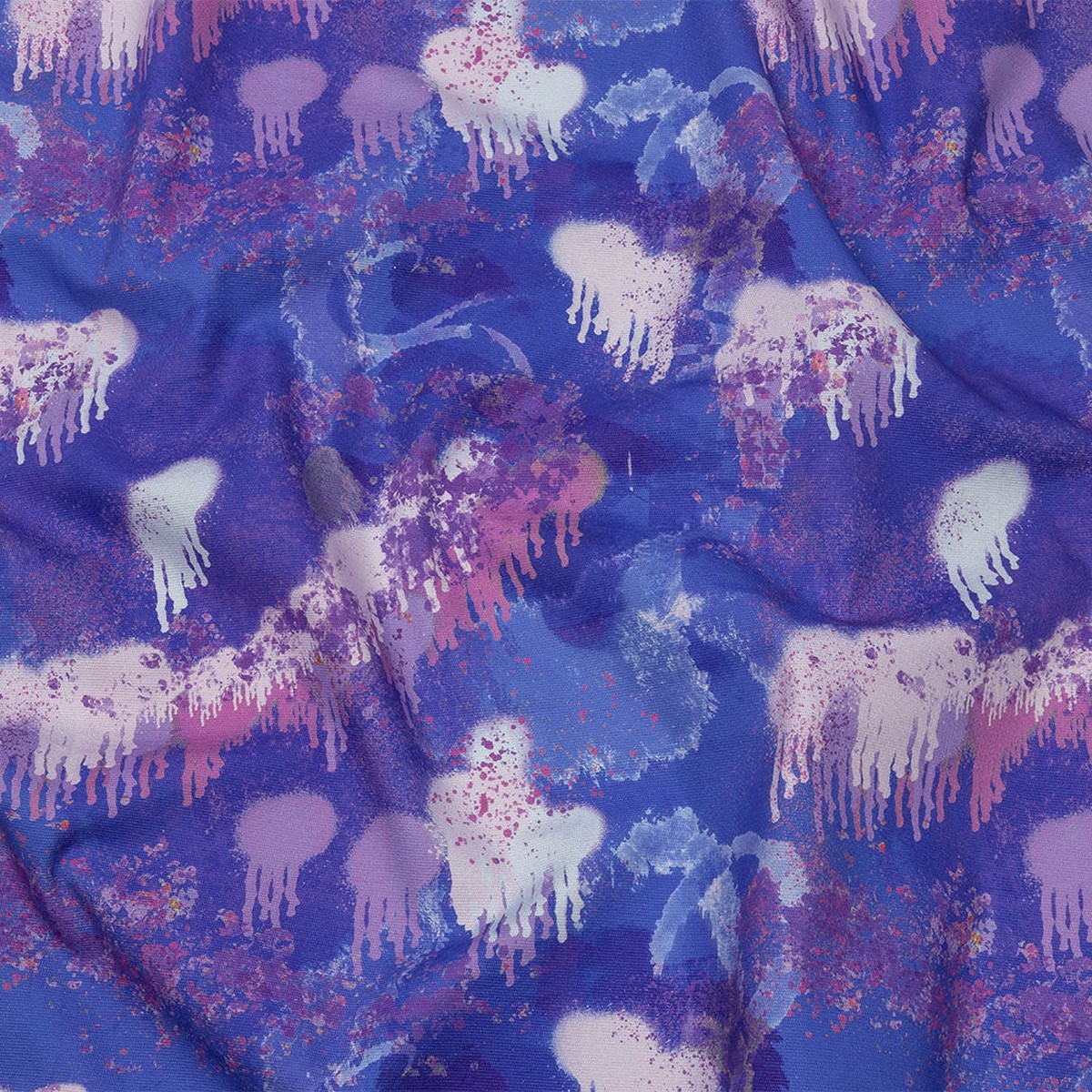 Stretch Cotton Canvas Print - Purple and Blue Spray Paint Blobs - Mood Exclusive Painters Paradise