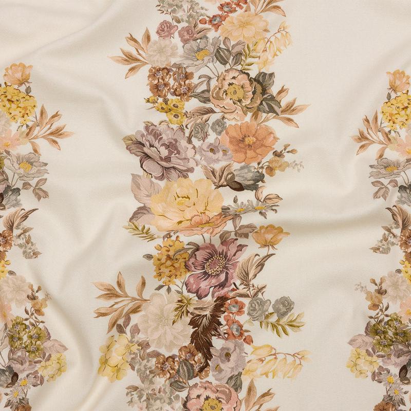 Brushed Stretch Cotton Twill Panel - Cream, Pink and Peach Floral Columns - Mood Exclusive Parthenon Petals