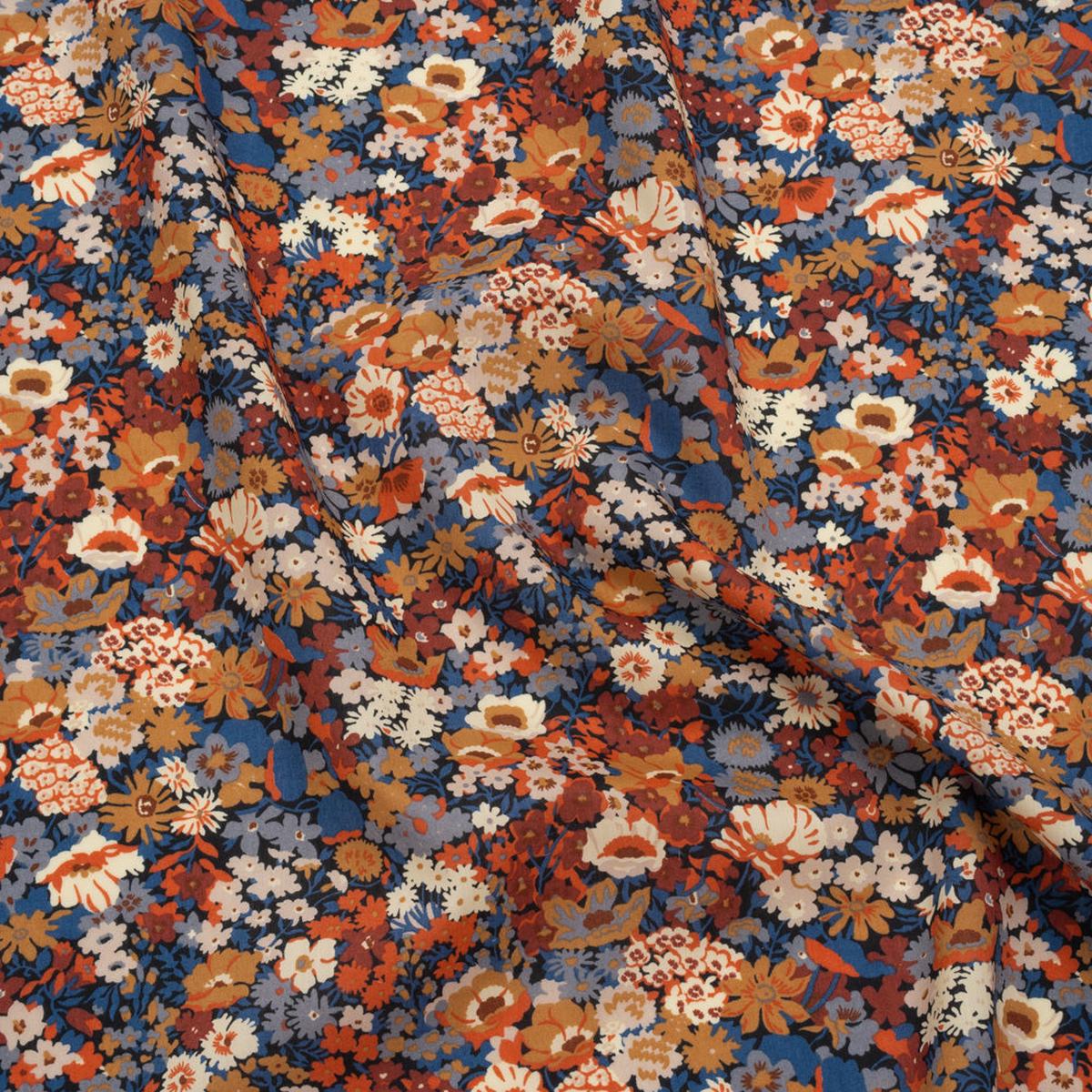 Liberty Fabrics Tana Lawn - Thorpe Red Burgundy - Dark Red, Orange and Blue Dense Floral