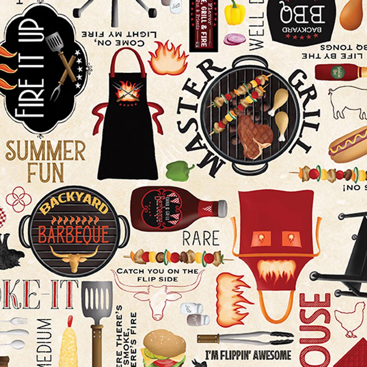 100% Cotton Hot Stuff (Backyard BBQ) 15091-70 Ecru Digitally Printed Andi Metz 44 in wide
