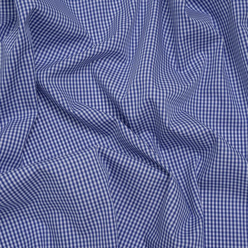Cotton Gingham Shirting - Cobalt Blue and White Tiny Checks - Deadstock