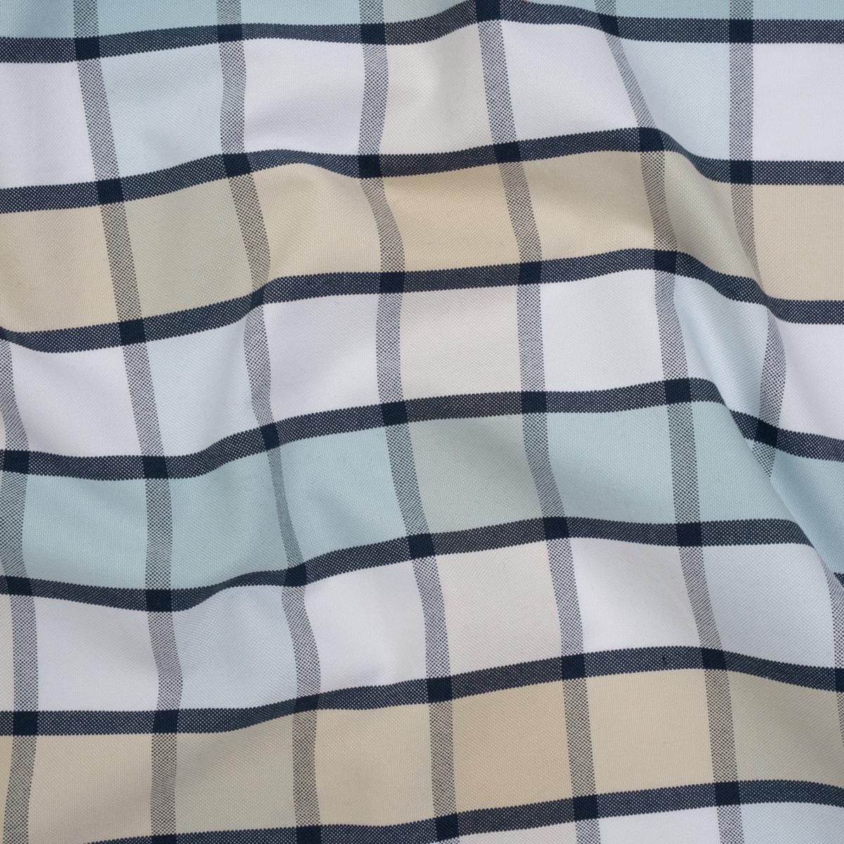 Cotton Oxford Shirting - Beige, Baby Blue and Navy Plaid - Deadstock