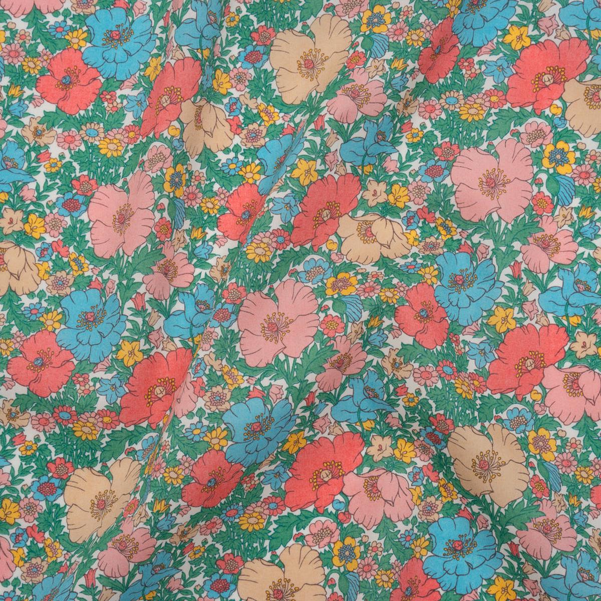 Liberty Fabrics Tana Lawn - Meadow Song Green - Pink, Blue and Green Flower Field