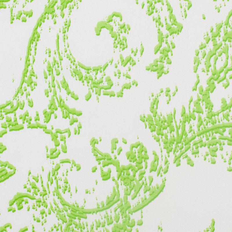 Lime Green and White Abstract Scroll Cotton Sateen Woven