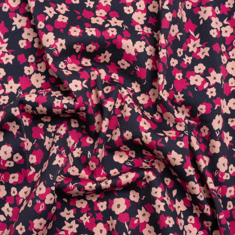 Stretch Cotton Twill Print - Navy and Pink Floral - Mood Exclusive Petals to Pick