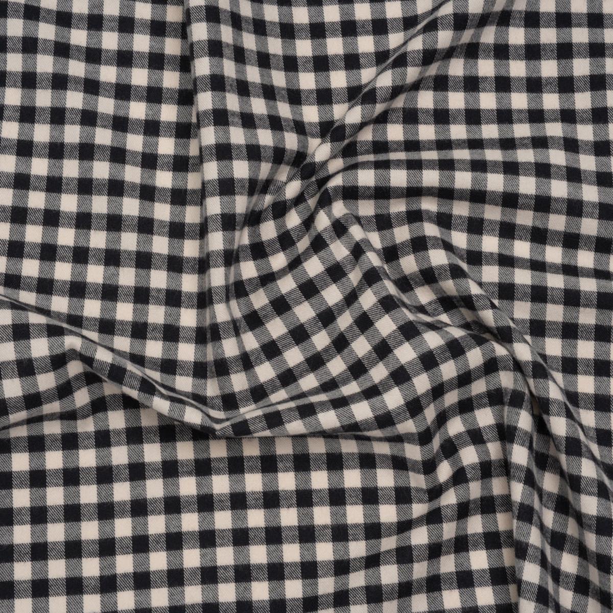 Brushed Cotton Twill Shirting Flannel - Black and Off White Checks - Designer Deadstock