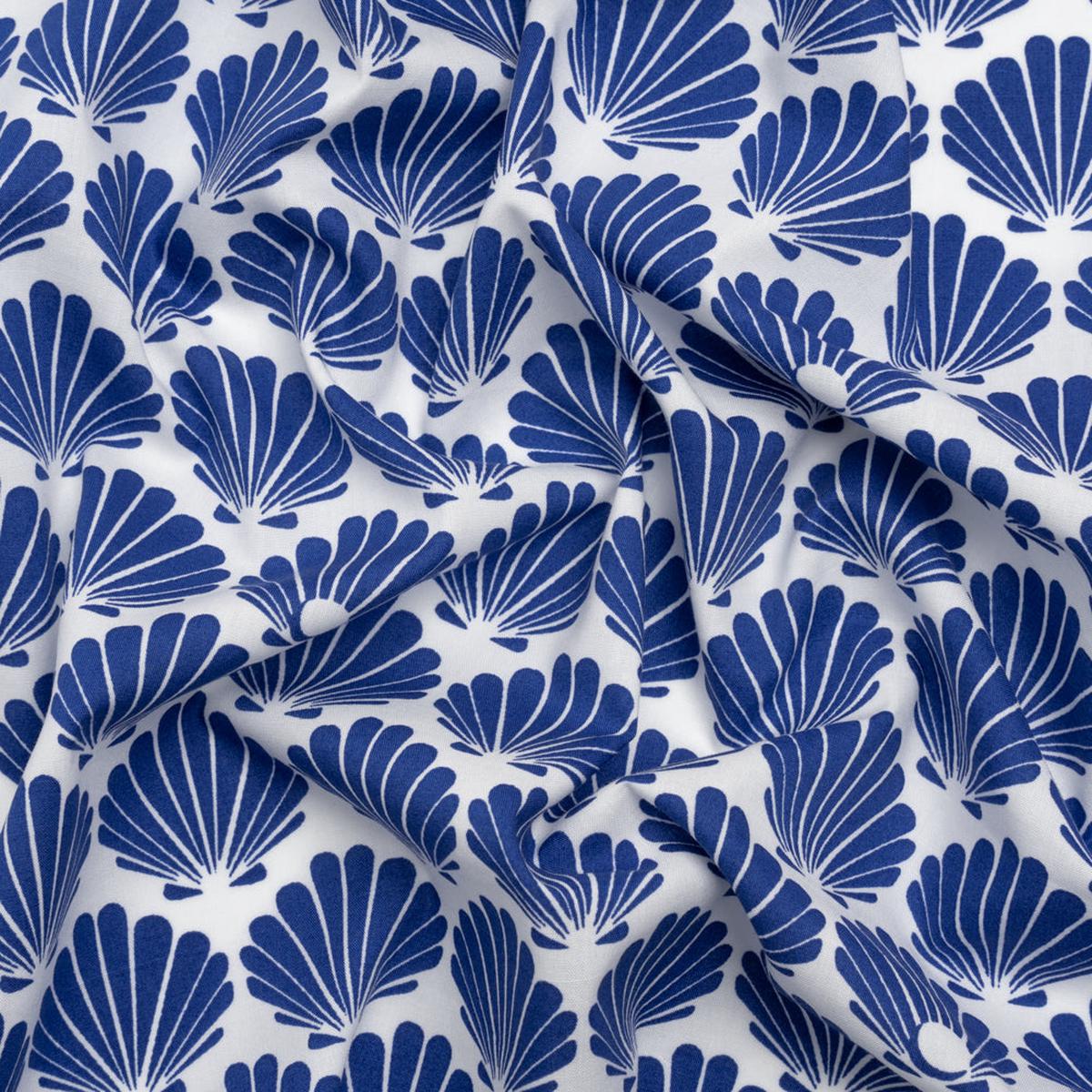 Cotton and Rayon Shirting - Blue and White Seashells
