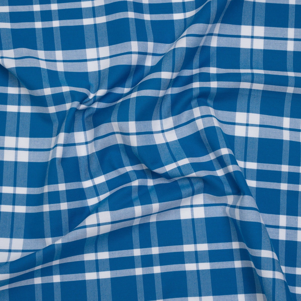 Cotton Oxford Shirting - Bright Blue and White Plaid - Deadstock