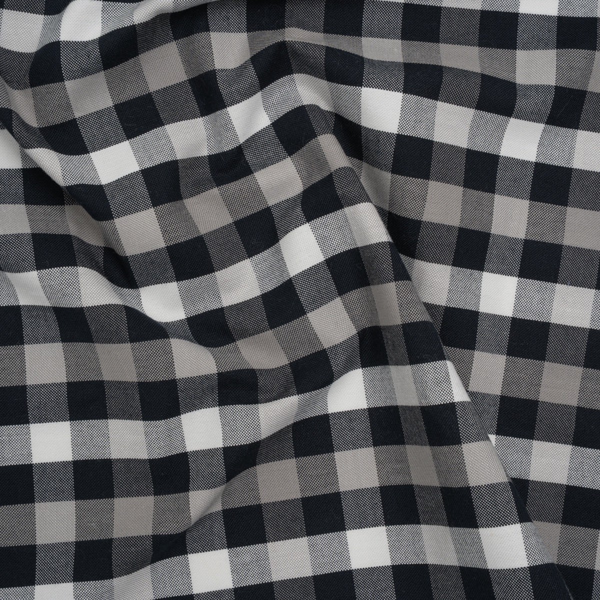 Cotton Oxford Shirting - Midnight Blue Light Gray and White Checks - Designer Deadstock