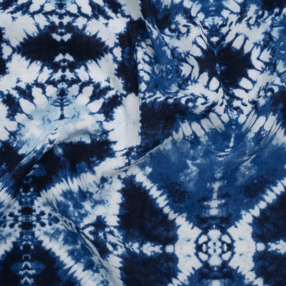 Double Cotton Gauze Print - Blue and White Diamond Tie-Dye - Designer Deadstock