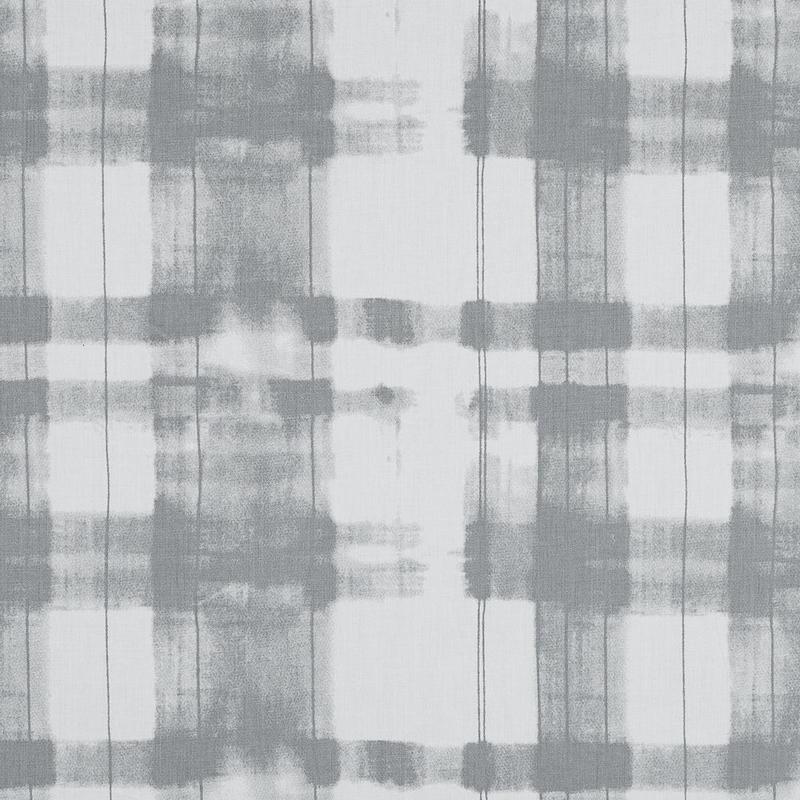 Gray and White Painterly Plaid Printed Cotton Crepe
