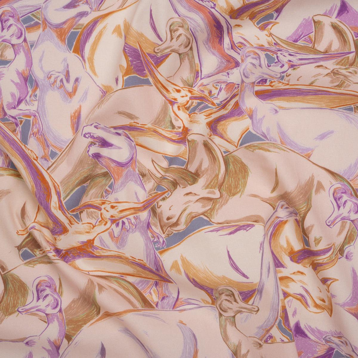 Stretch Cotton Poplin Print - Pink Dinosaurs - Mood Exclusive History in Pink