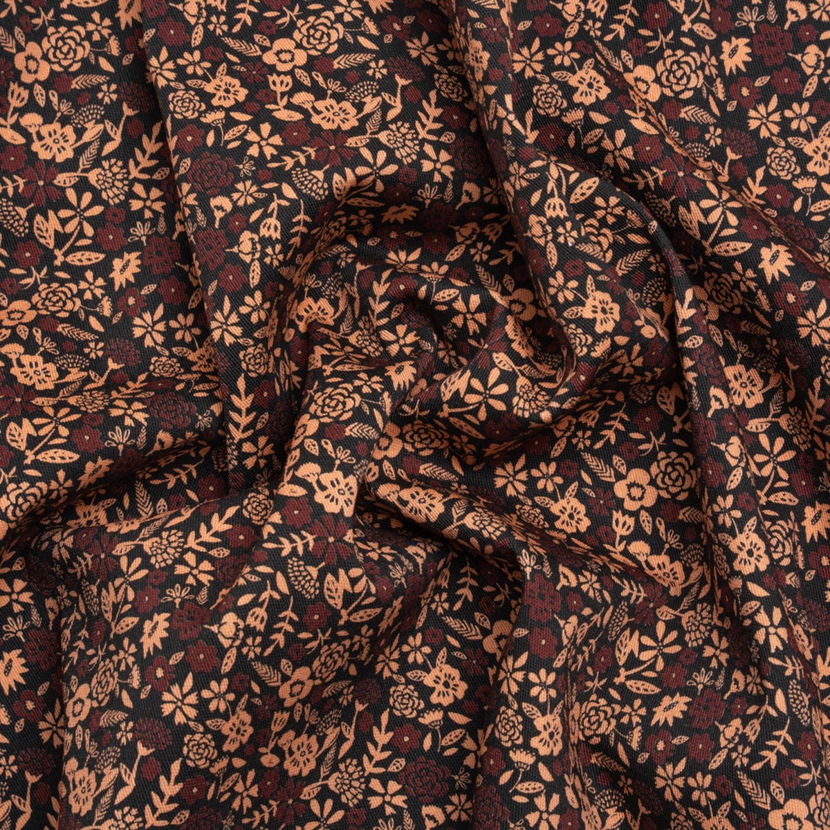 Stretch Cotton Twill Print - Black Pink and Maroon Floral - Mood Exclusive Always in Bloom