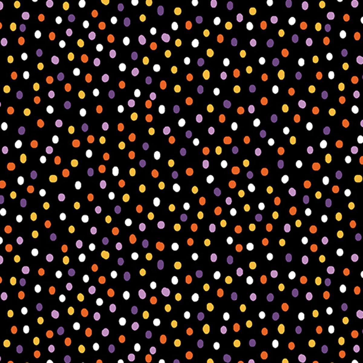 100% Cotton Ghostly Soiree (Dot) 15101-12 Mania Black Nicole Decamp 44 in wide