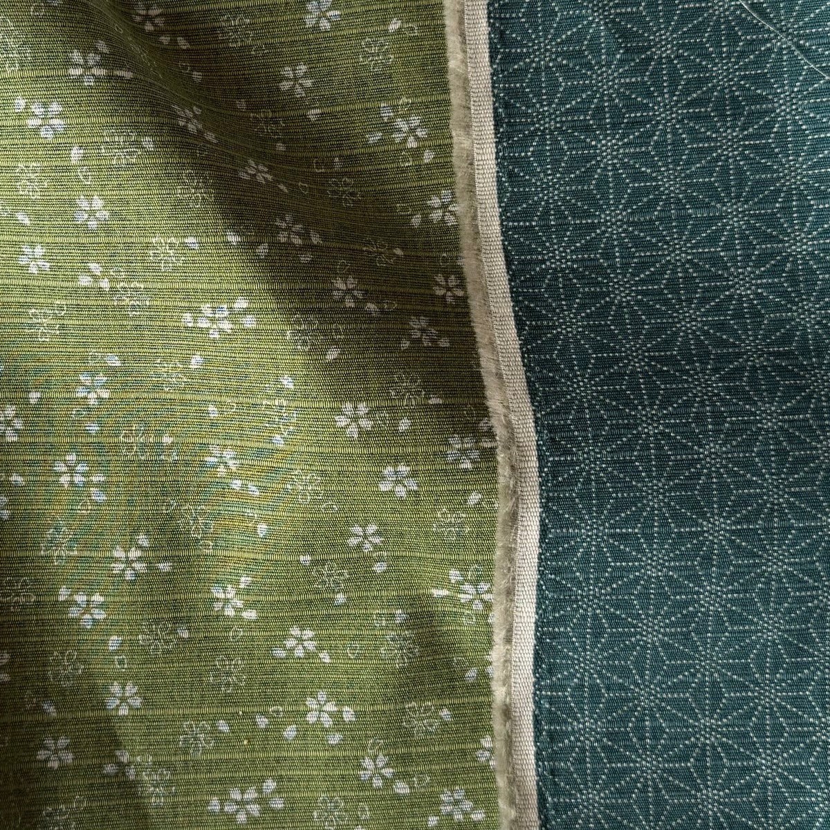 Asanoha & Plum Blossoms Slate Blue Reversible Dobby Cotton (Made in Japan)