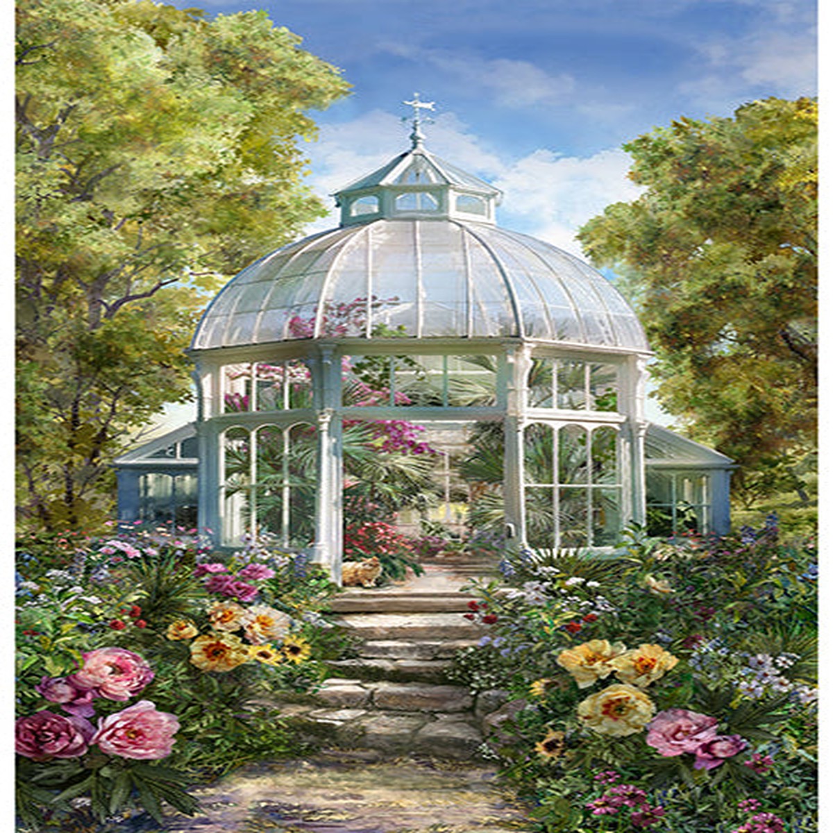 Botanical House Greenhouse Panel 27'' Green Hoffman Fabric Cotton Fabric HF-W5399-8