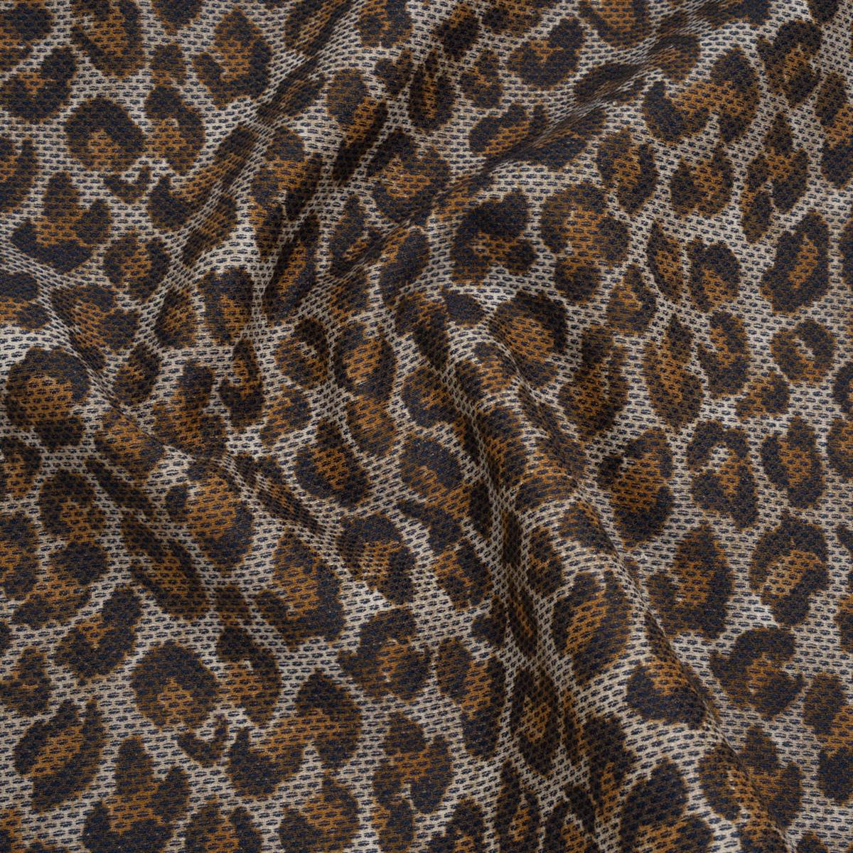 Cotton Birdseye Pique Print Made in Italy - Brown, Tan and Navy Cheetah Spots - Deadstock