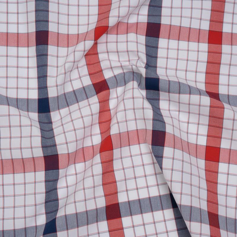 Cotton Shirting - Red, Blue and White Checked Plaid - Deadstock