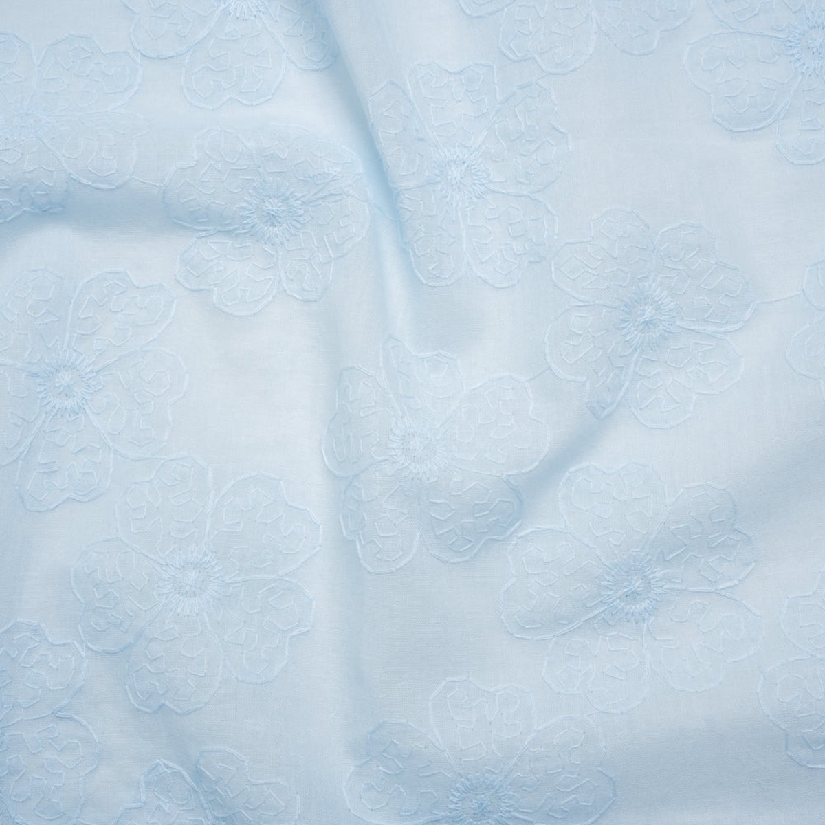 Embroidered Eyelet Cotton Voile - Pale Aqua Big Tossed Flowers - Naomi Collection