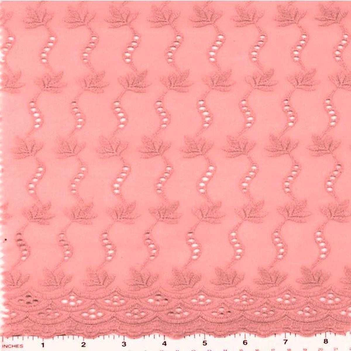 Eyelet Embroidery Pink 5K006 Cotton Polyester Fabric - Pink Eyelet Embroidery, 41/42" Width