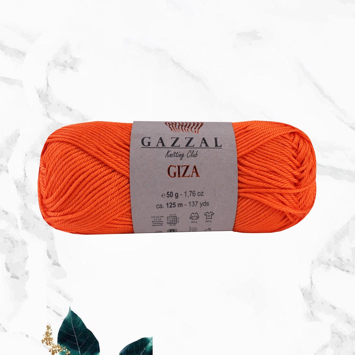 Gazzal Giza 100% Mercerized Cotton Knitting Yarn, Orange - 2465