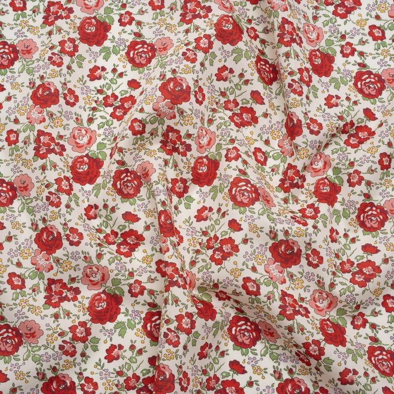 Liberty Fabrics Tana Lawn - Felicite Red - Red, Pink and Sage Green Little Roses