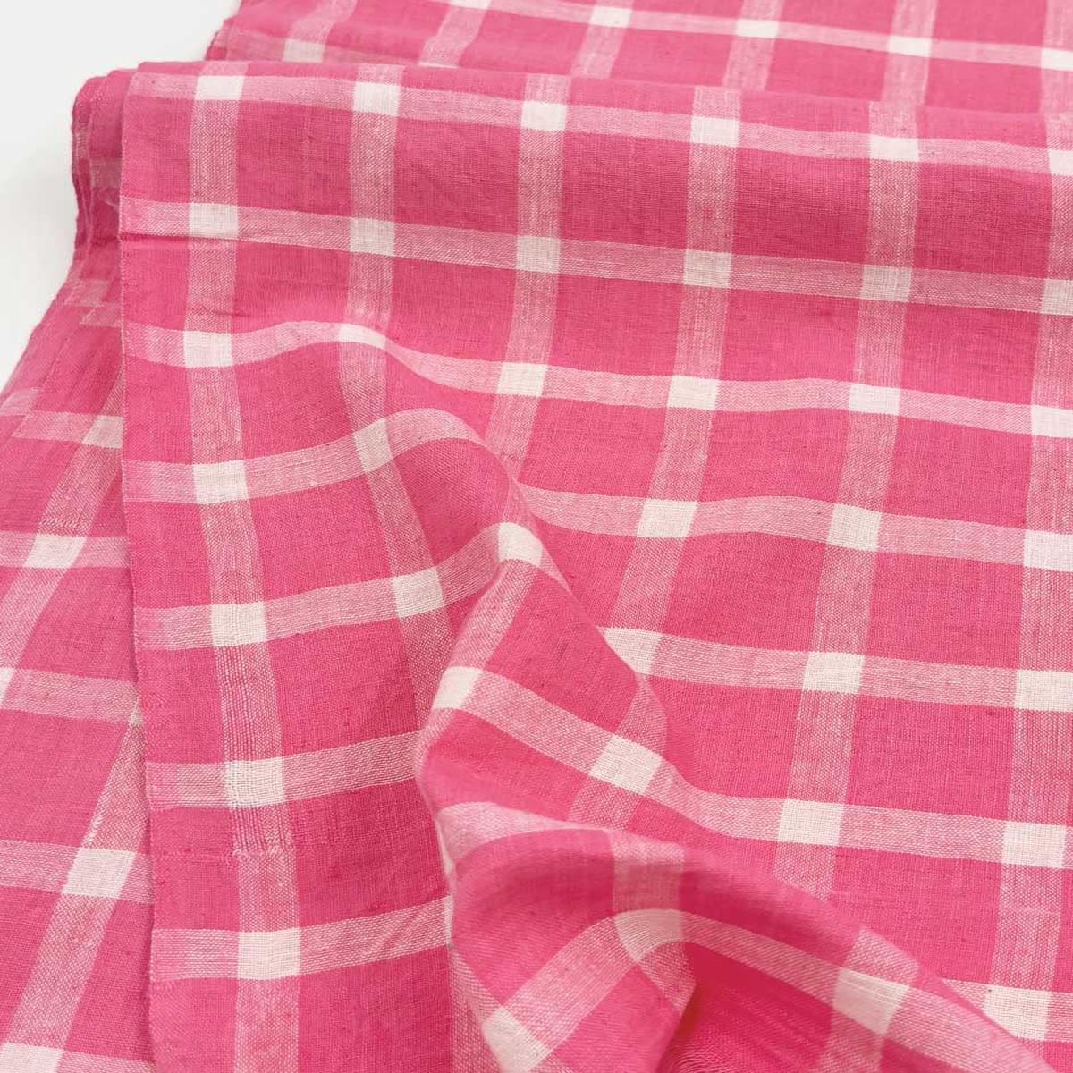 Remnant 65cm - Pink & White Check Indian Woven Cotton Fabric