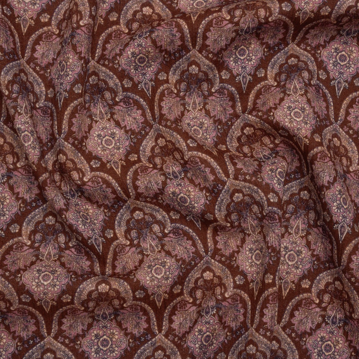 Slubbed Gauzy Cotton Woven - Burgundy Pink and Blue Fancy Floral Tiles - Mood Exclusive Fairytale Scales Print