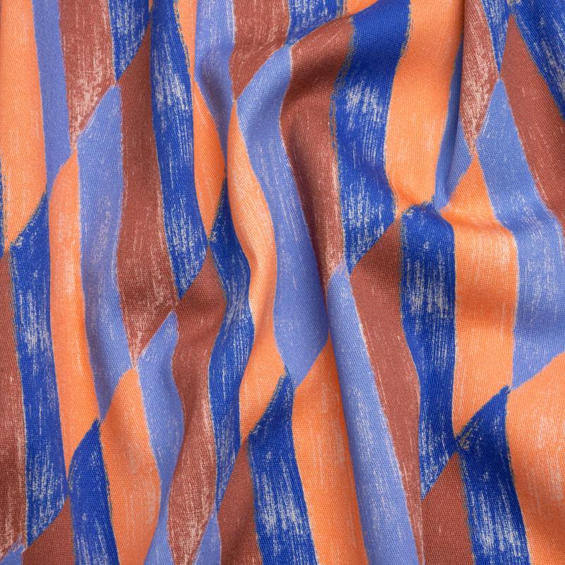 Stretch Cotton Twill Print - Blue and Orange Geometric - Mood Exclusive Checkerboard Chalk