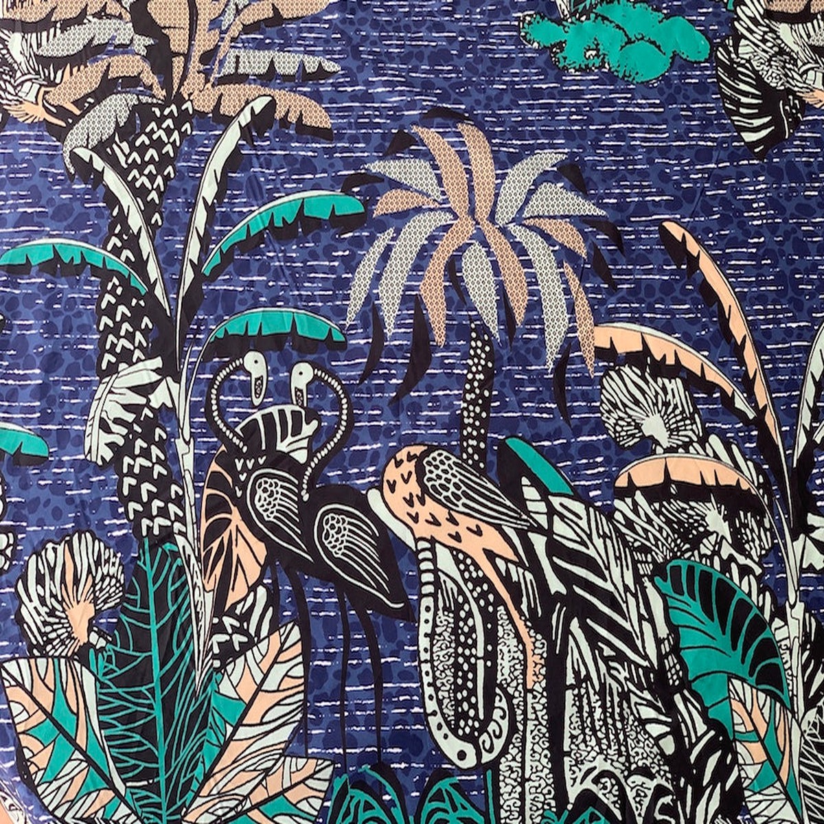 54" Panel - Flamingos Beneath the Palms Couture Cotton Poplin (Made in Italy)