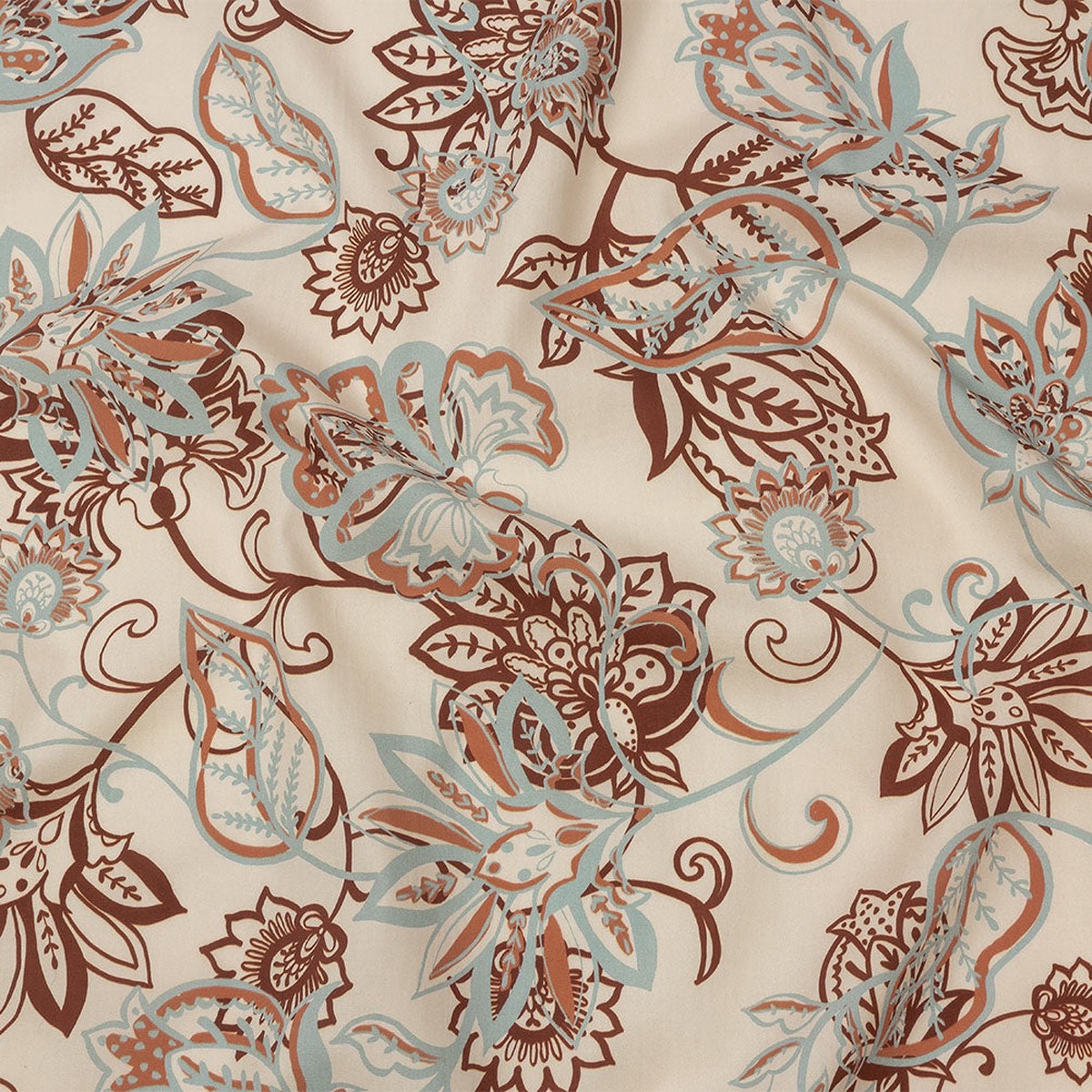 Cotton Poplin Print - Cream Burgundy and Blue Floral - Mood Exclusive Floral Mirage