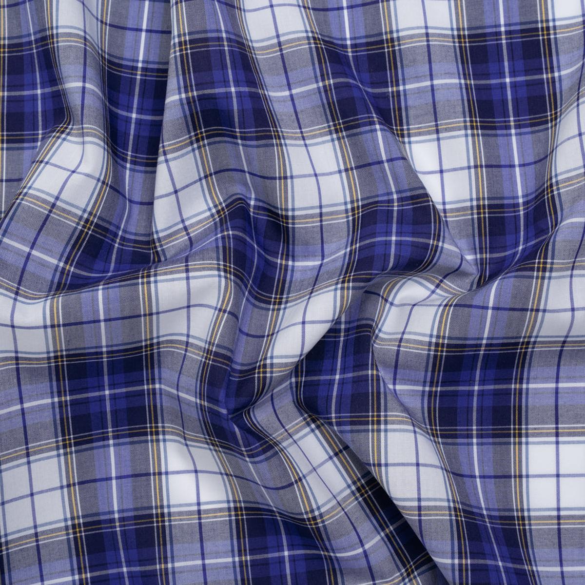 Cotton Shirting Made in Italy - Blue, Yellow and White Plaid - Designer Deadstock