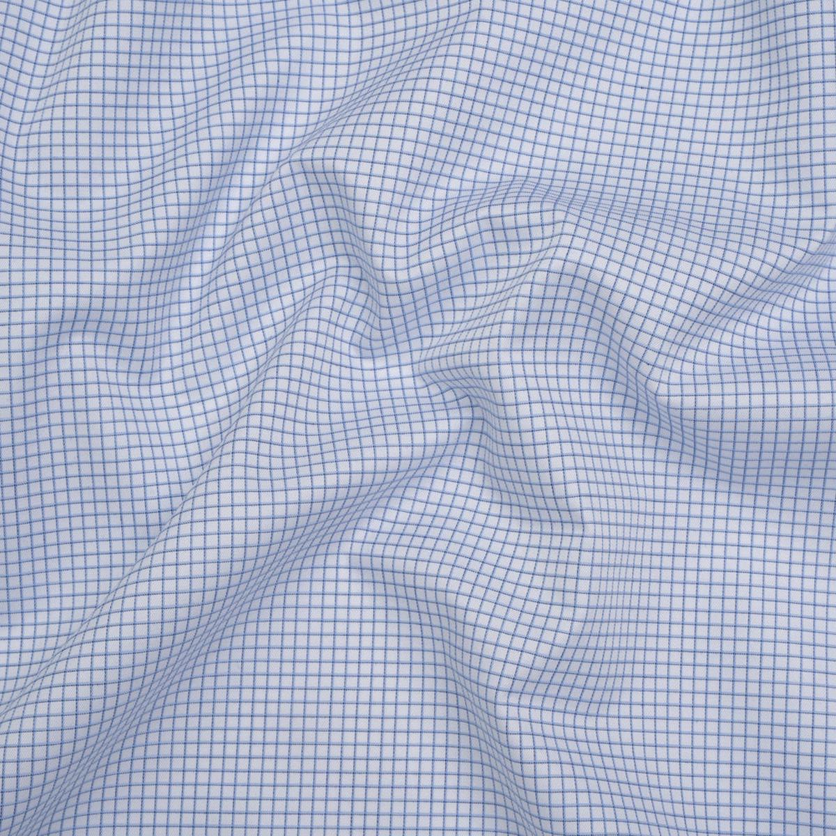 Cotton Twill Shirting - Blue and White Graph Paper Checks - Deadstock