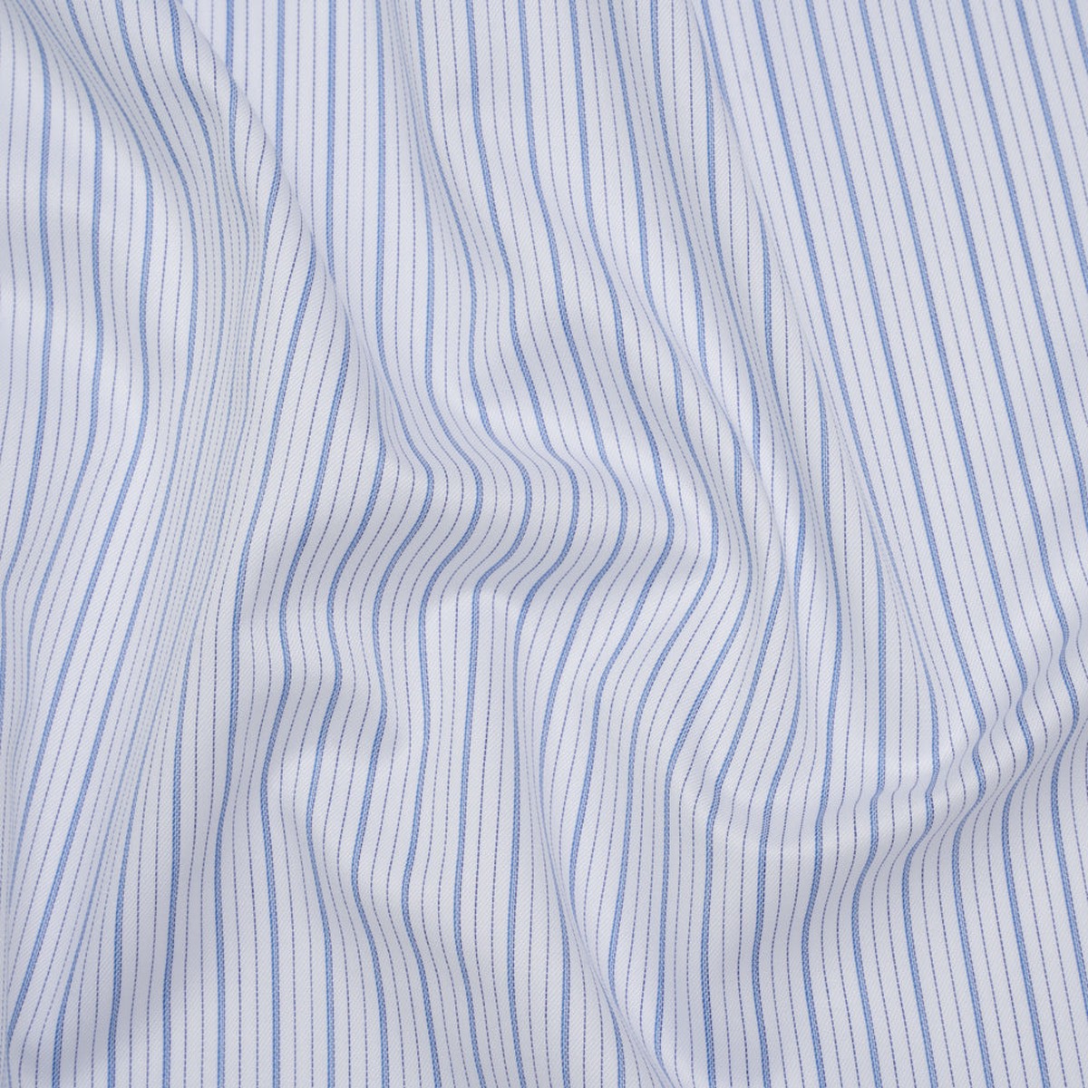 Cotton Twill Shirting - Sky Blue Navy and White Stripes - Deadstock