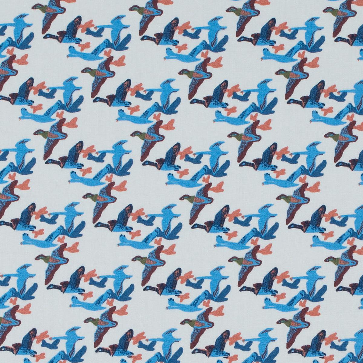 Blue Flying Birds Printed Cotton Sateen