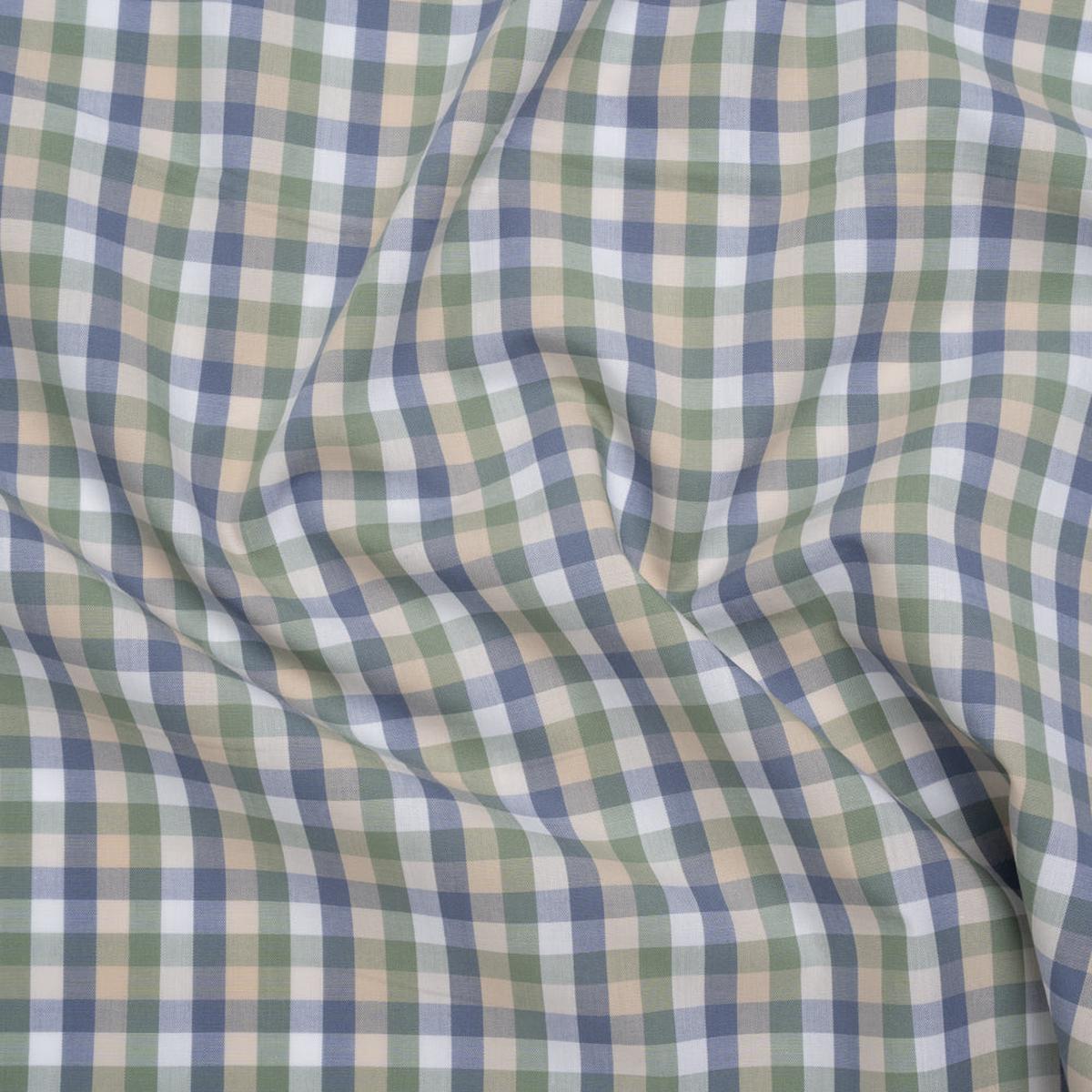 Cotton Shirting - Balsam Green, Muted Blue and Beige Plaid - Deadstock