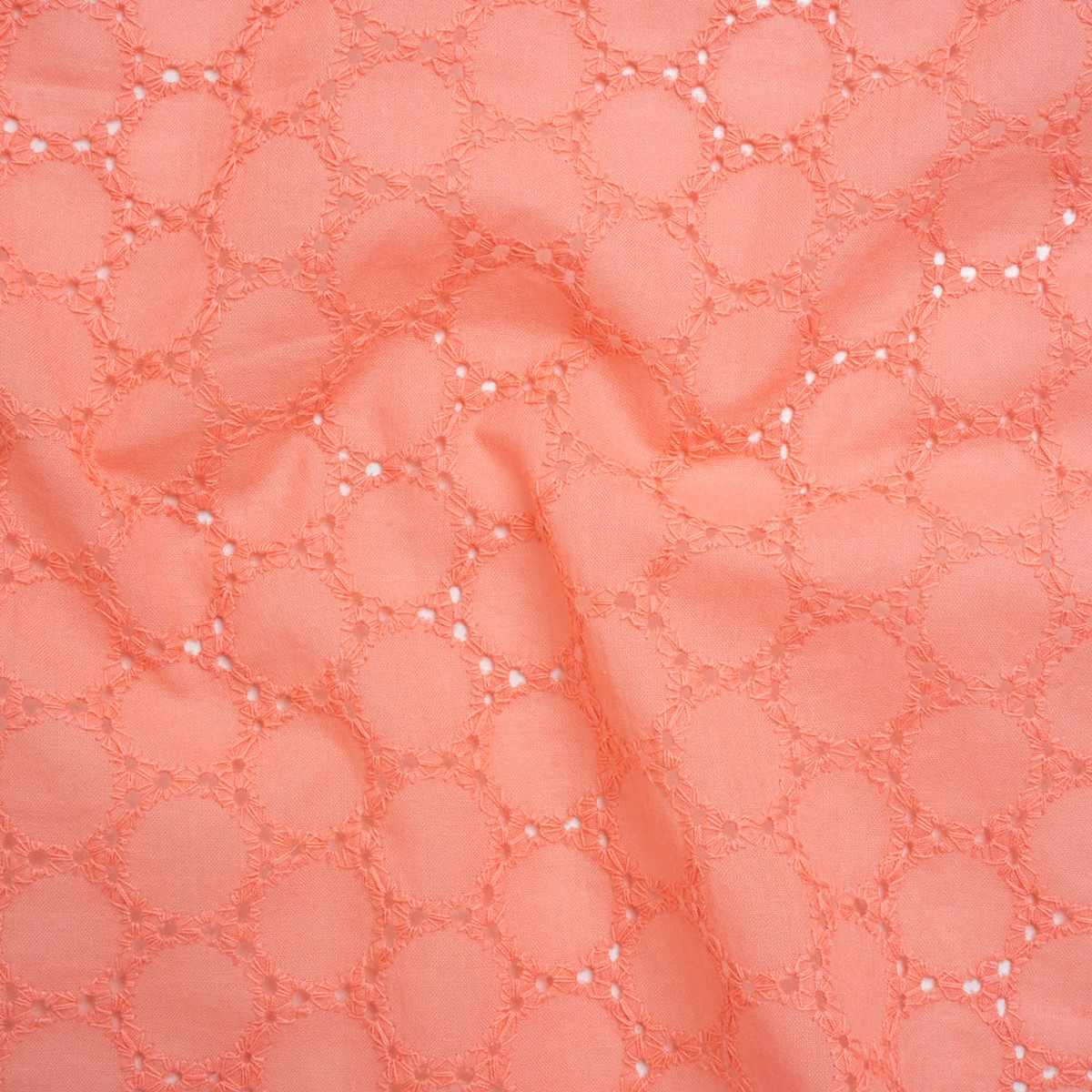 Embroidered Eyelet Cotton Voile - Warm Coral Circles of Circles - Naomi Collection