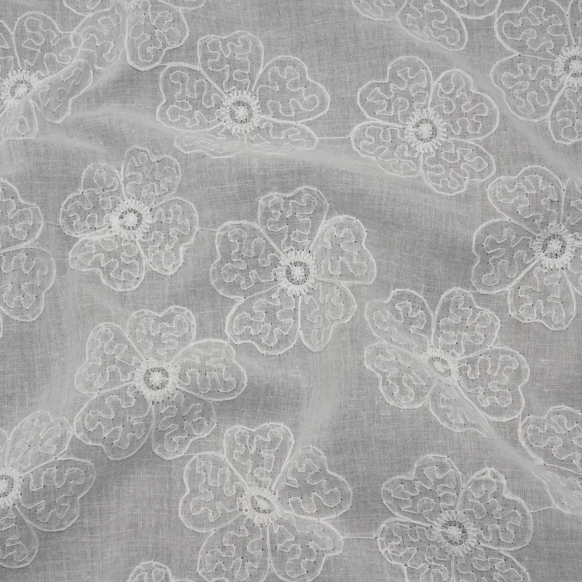 Embroidered Eyelet Cotton Voile - White Big Tossed Flowers - Naomi Collection
