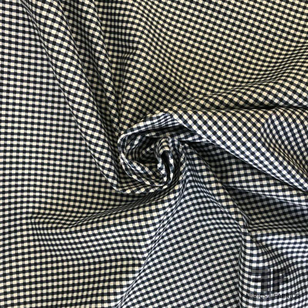 Italian Gingham Printed Heavy Cotton Sateen with Stretch - Navy / White