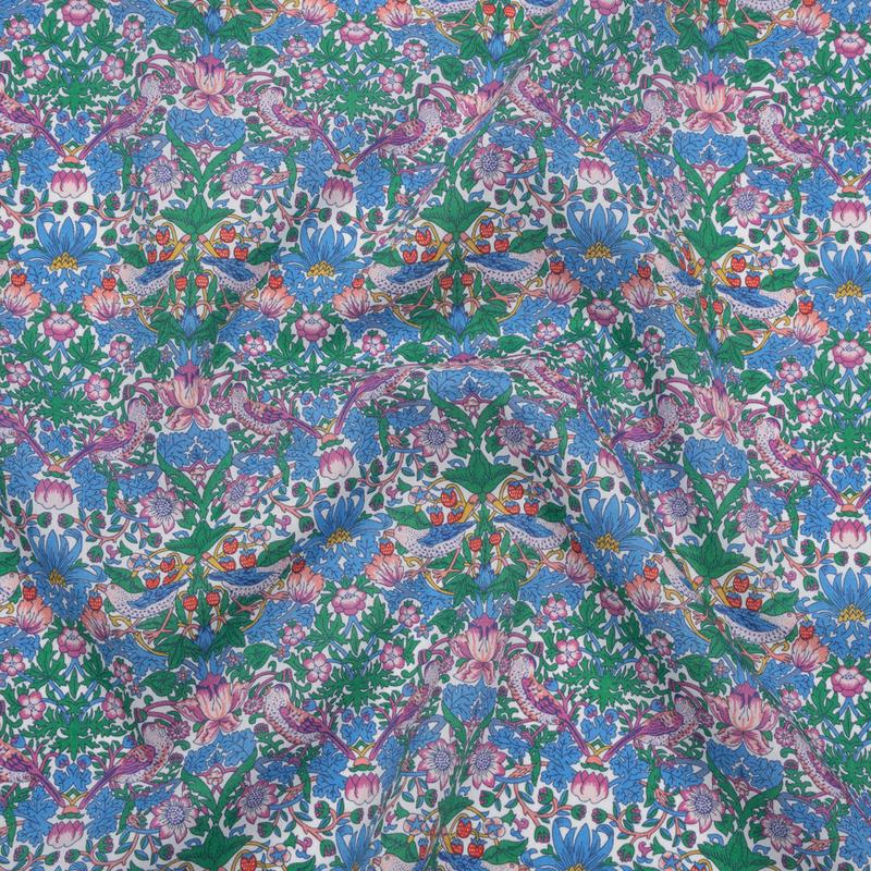 Liberty Fabrics Tana Lawn - Strawberry Thief Spring Multi Bright - Blue, Green and Pink Birds, Berries and Flowers